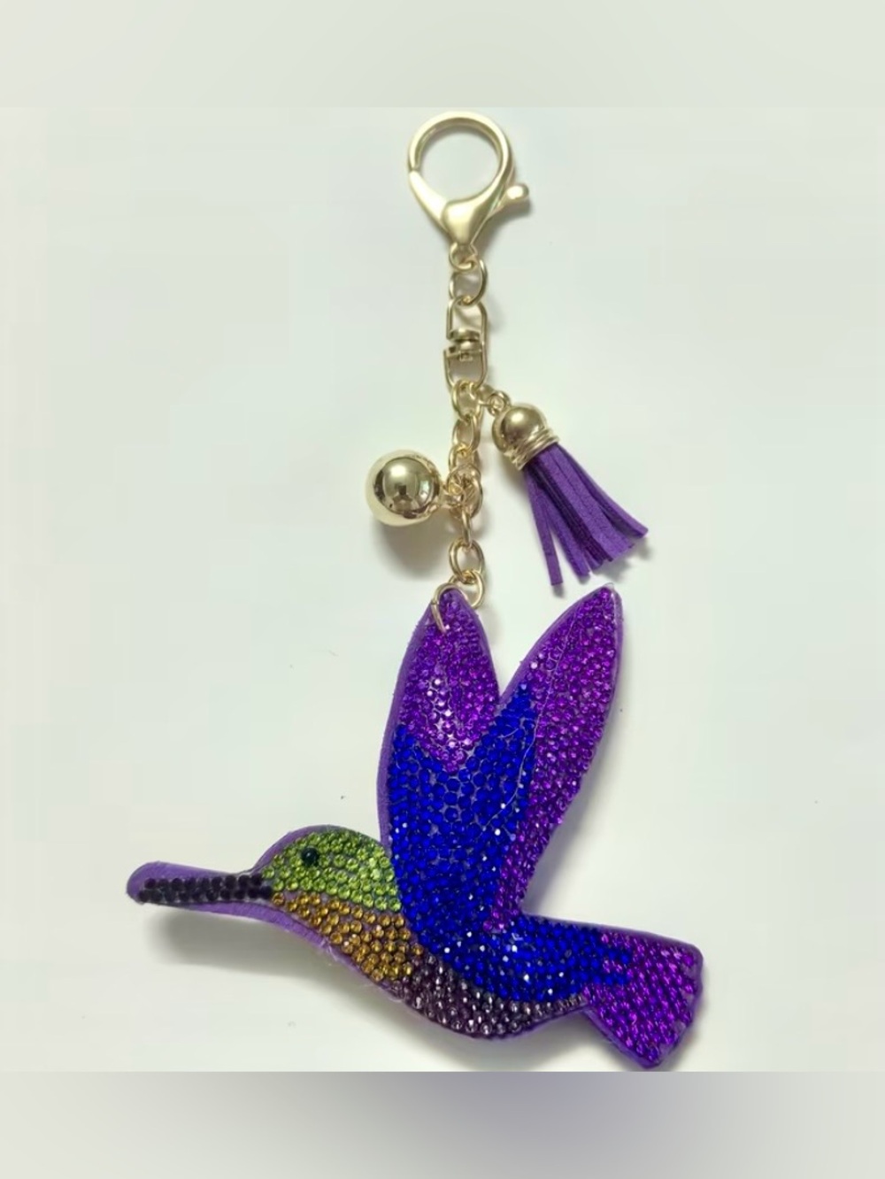 $42.00- Multicolored Crystal Hummingbird Bag Charm Keychain